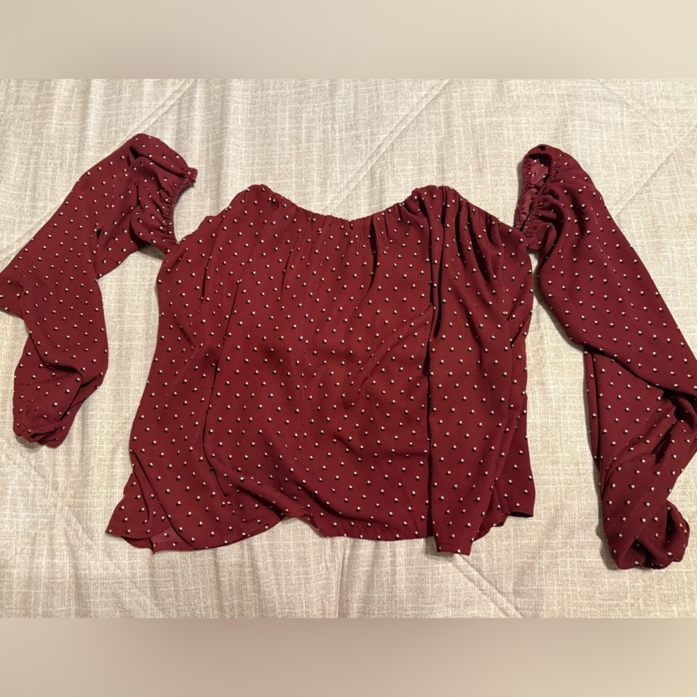 4SI3NNA Burgundy Polka Dot Off-Shoulder Top